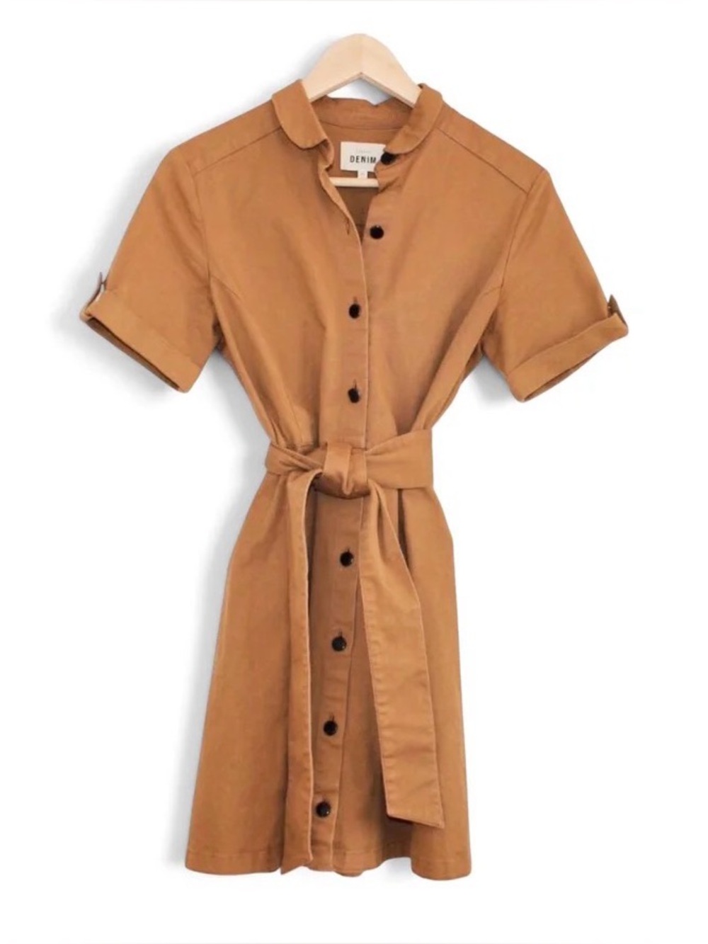 Sezane Tan Button-Front Mini Dress